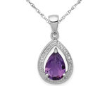 1.50 Carat (ctw) Natural Amethyst Drop Pendant Necklace in Sterling Silver with chain